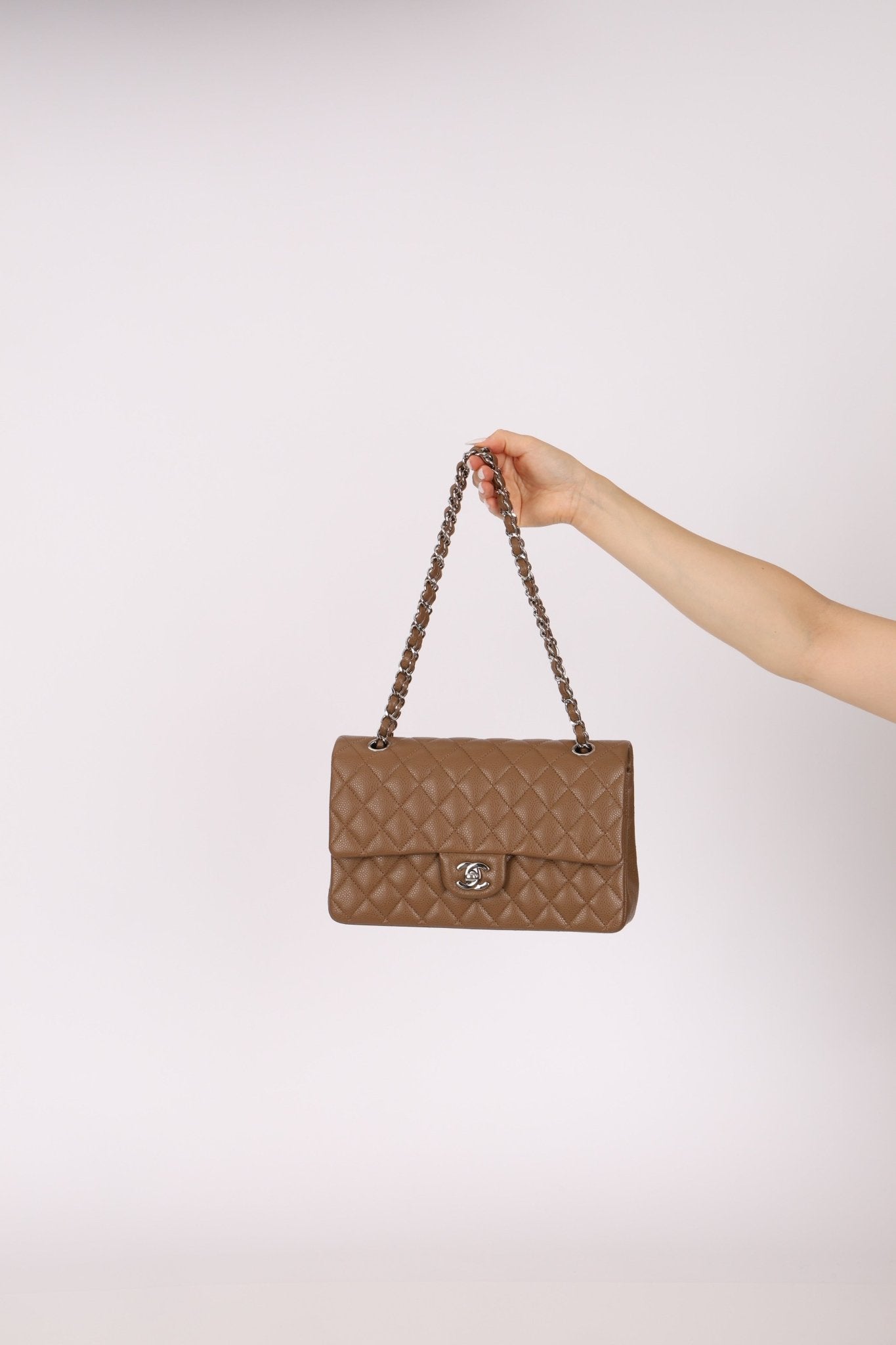 Chanel 2014 Taupe Caviar Medium Classic Double Flap SHW - FashioNica