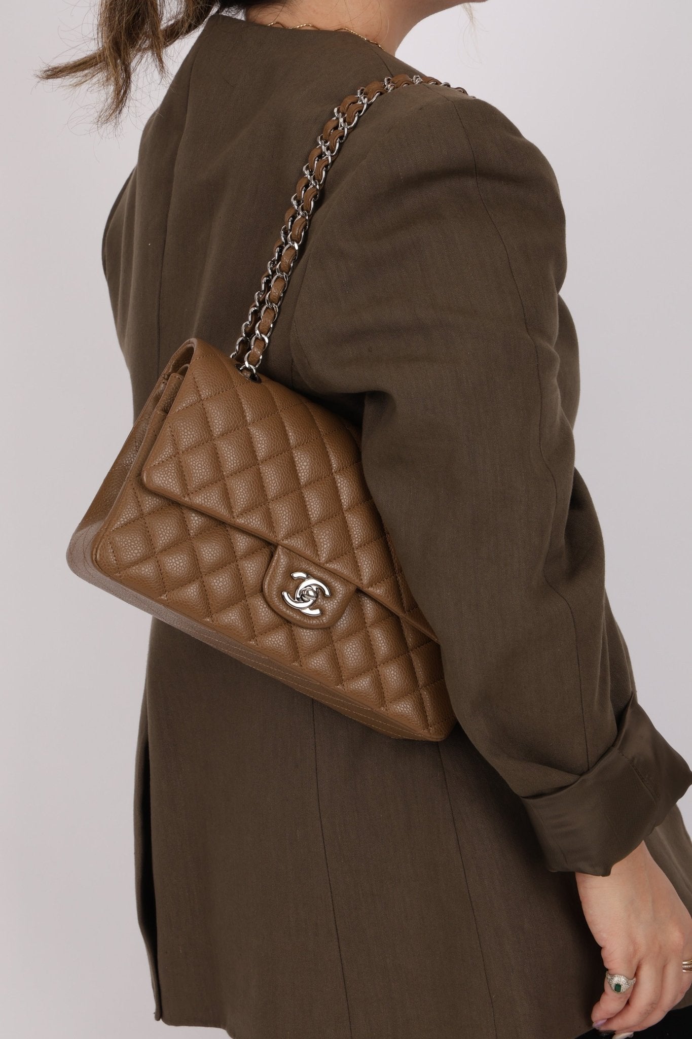 Chanel 2014 Taupe Caviar Medium Classic Double Flap SHW - FashioNica