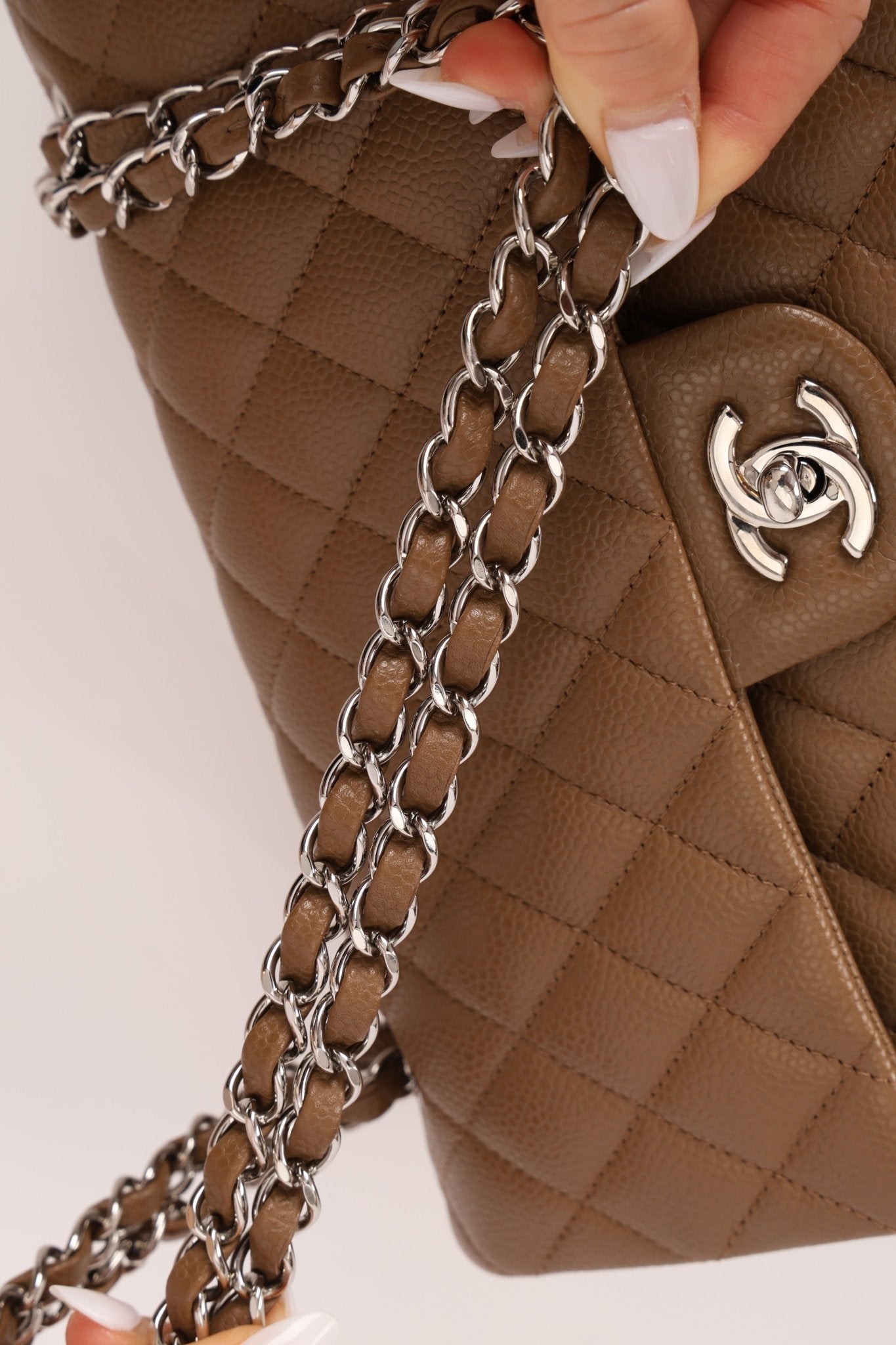 Chanel 2014 Taupe Caviar Medium Classic Double Flap SHW - FashioNica