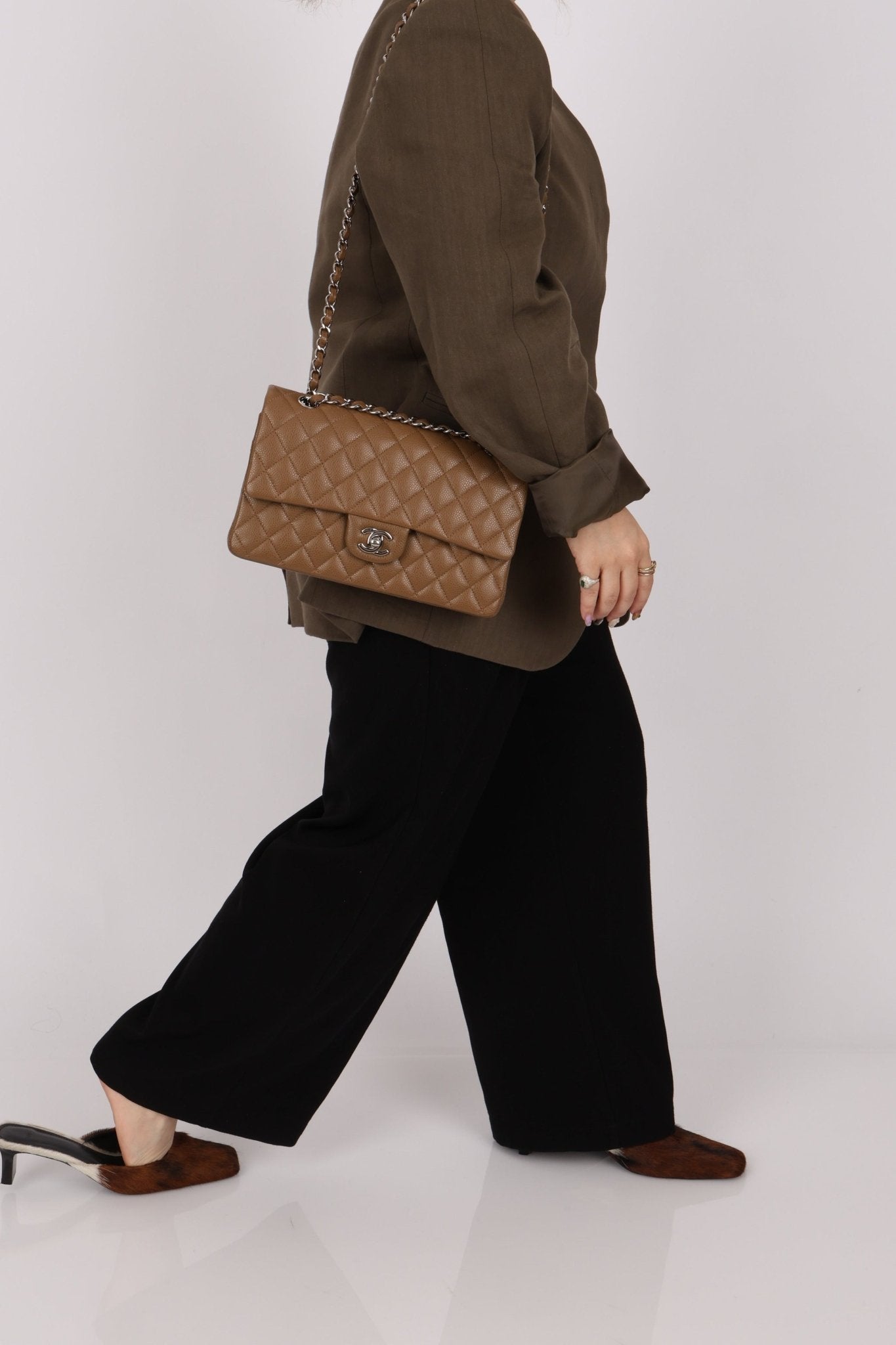 Chanel 2014 Taupe Caviar Medium Classic Double Flap SHW - FashioNica