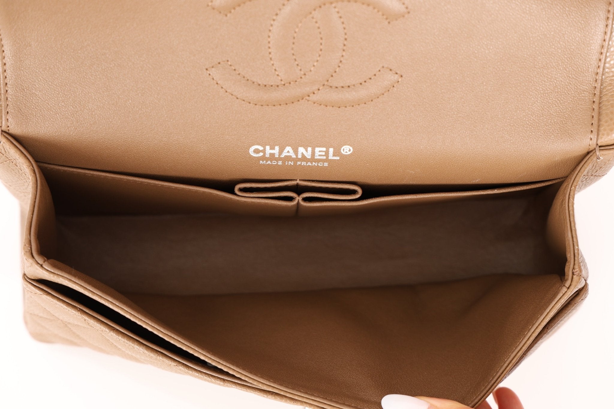 Chanel 2014 Taupe Caviar Medium Classic Double Flap SHW - FashioNica