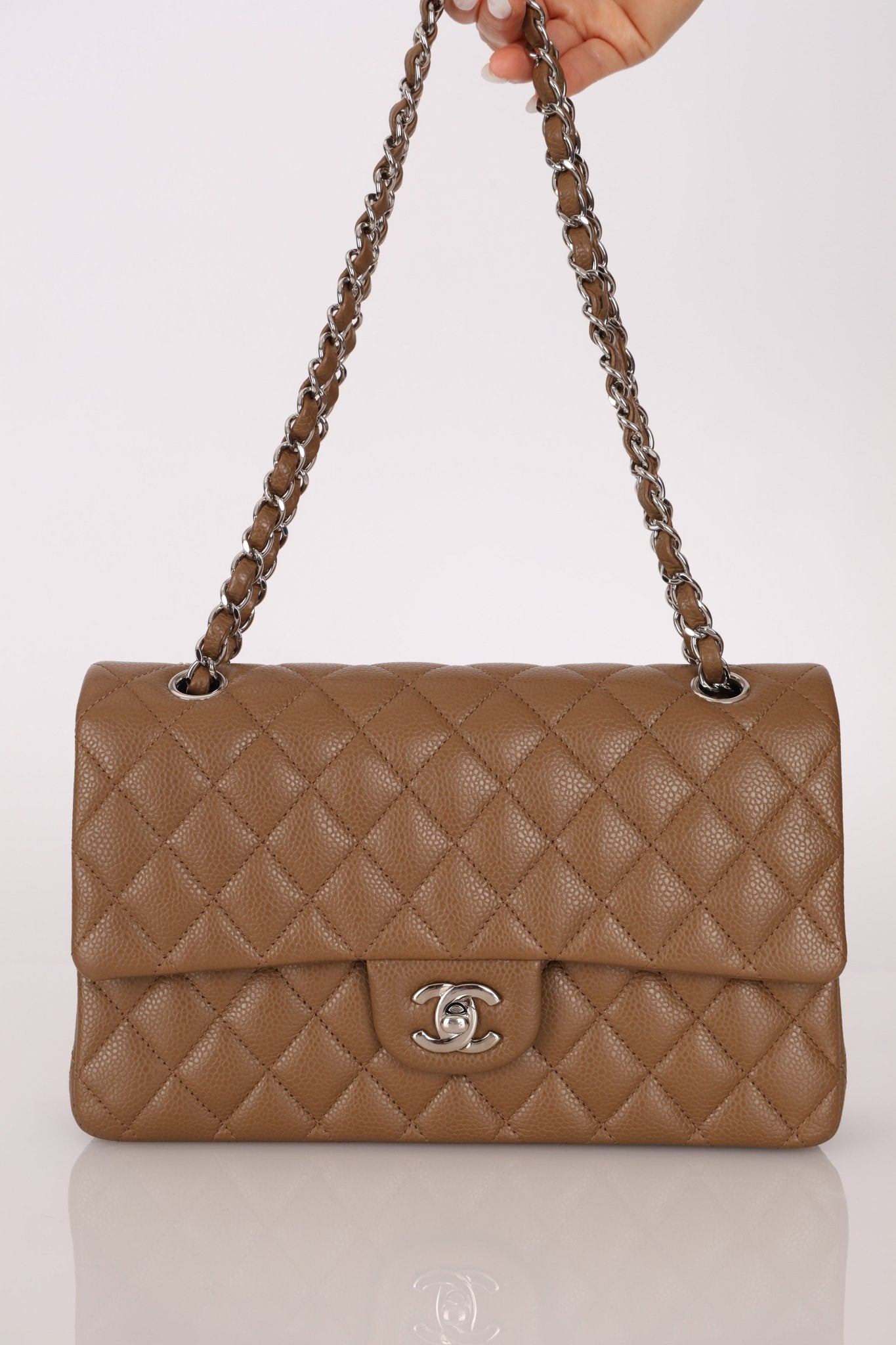 Chanel 2014 Taupe Caviar Medium Classic Double Flap SHW - FashioNica