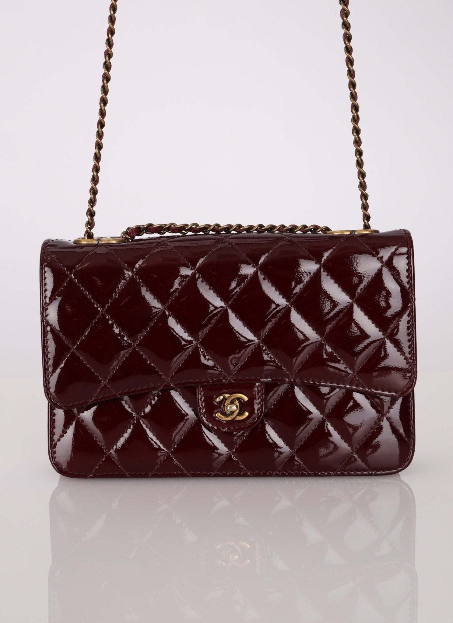 Chanel 2015 Bordeaux Eyelet Patent Wallet on Chain - FashioNica