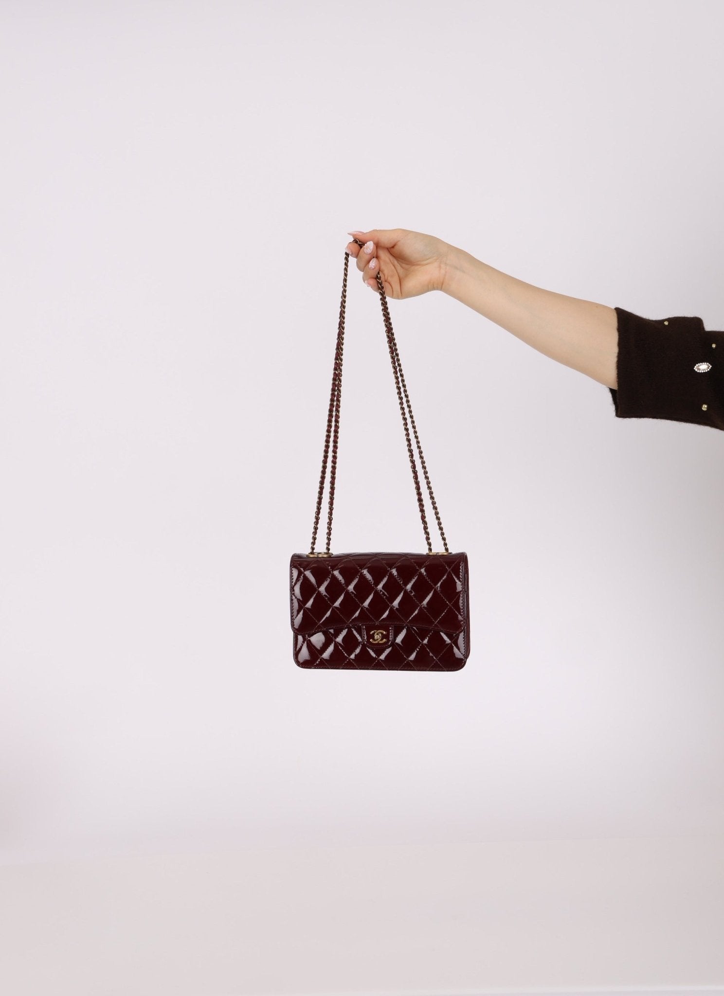 Chanel 2015 Bordeaux Eyelet Patent Wallet on Chain - FashioNica