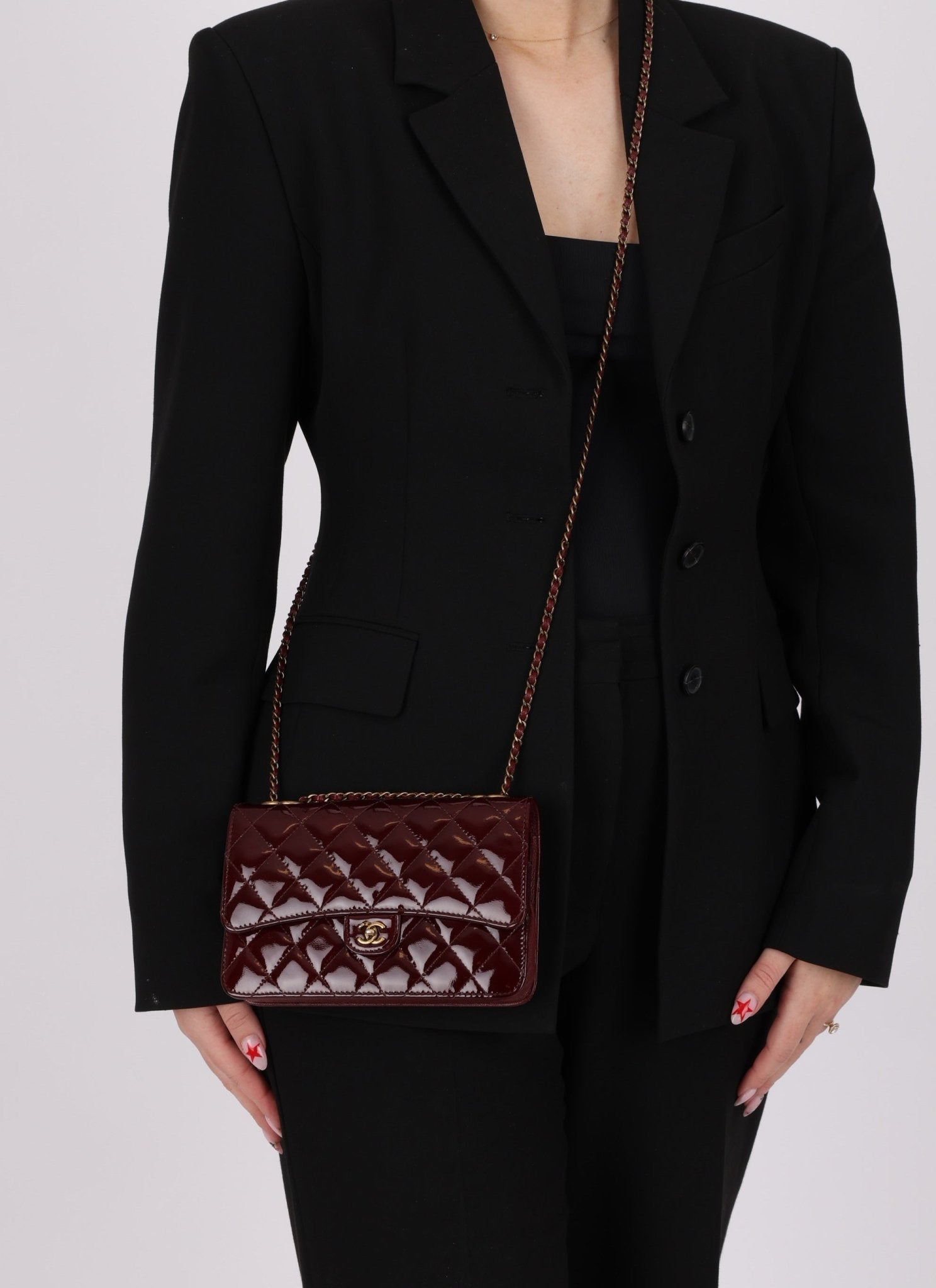 Chanel 2015 Bordeaux Eyelet Patent Wallet on Chain - FashioNica