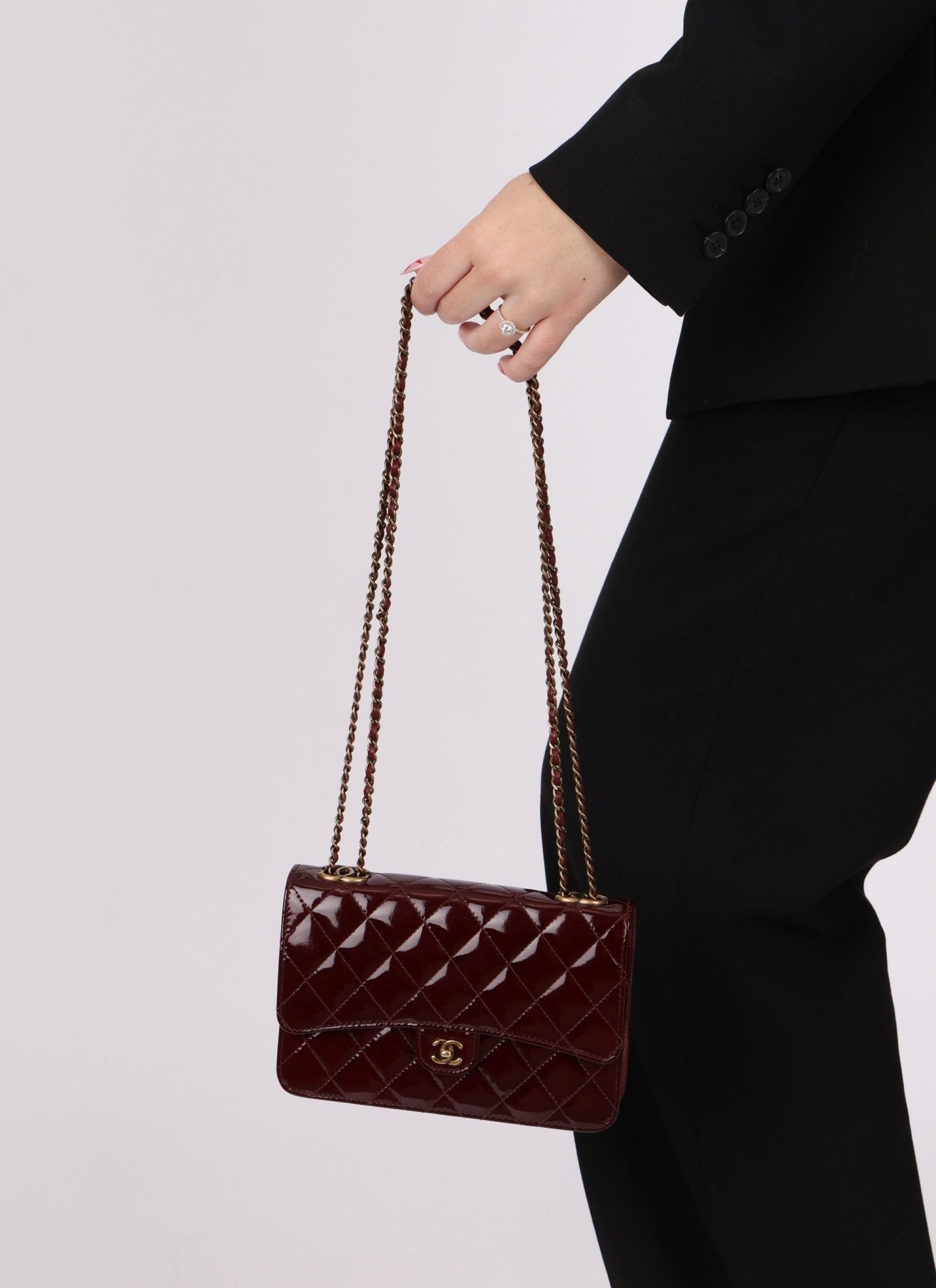 Chanel 2015 Bordeaux Eyelet Patent Wallet on Chain - FashioNica