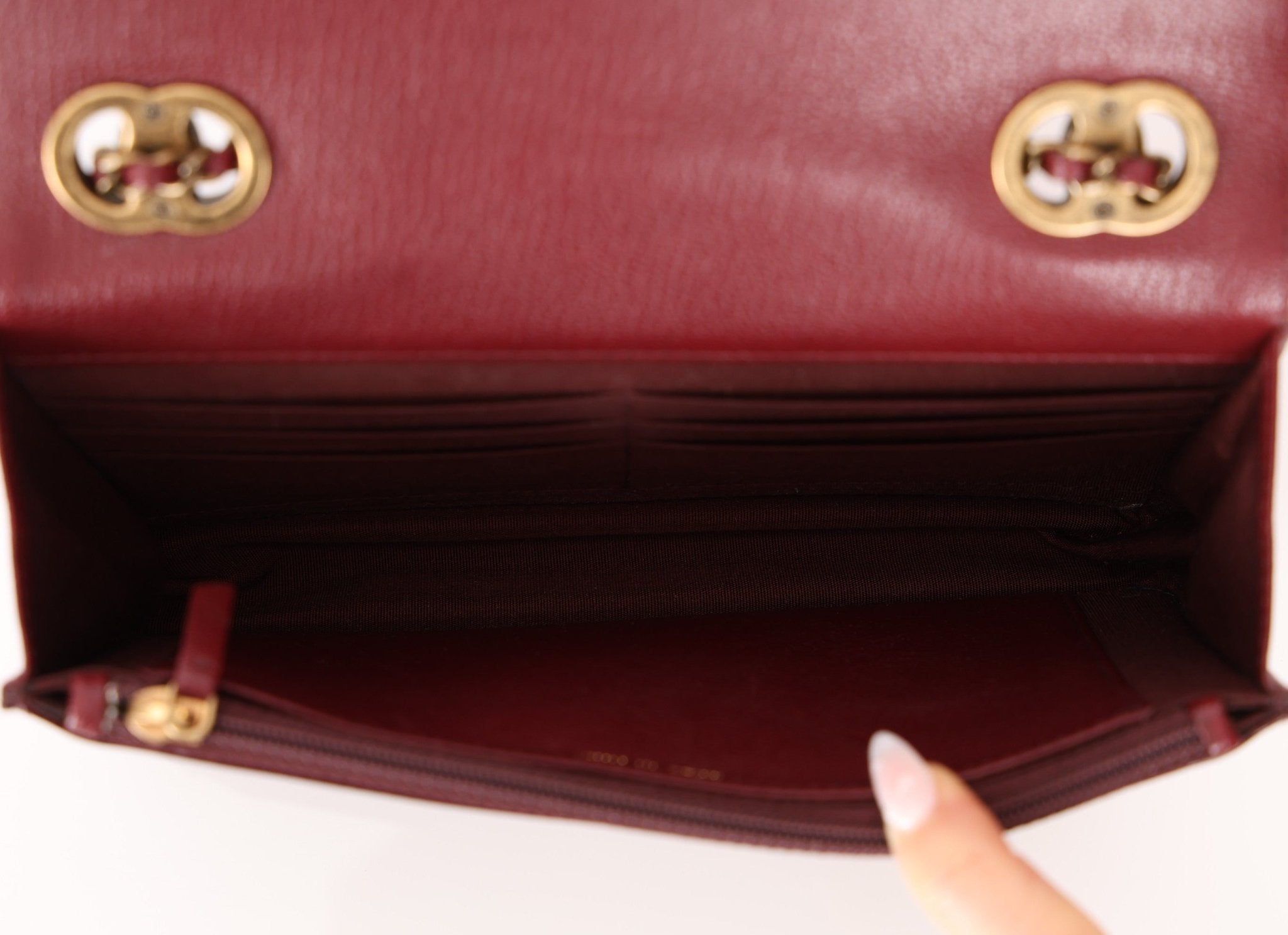 Chanel 2015 Bordeaux Eyelet Patent Wallet on Chain - FashioNica