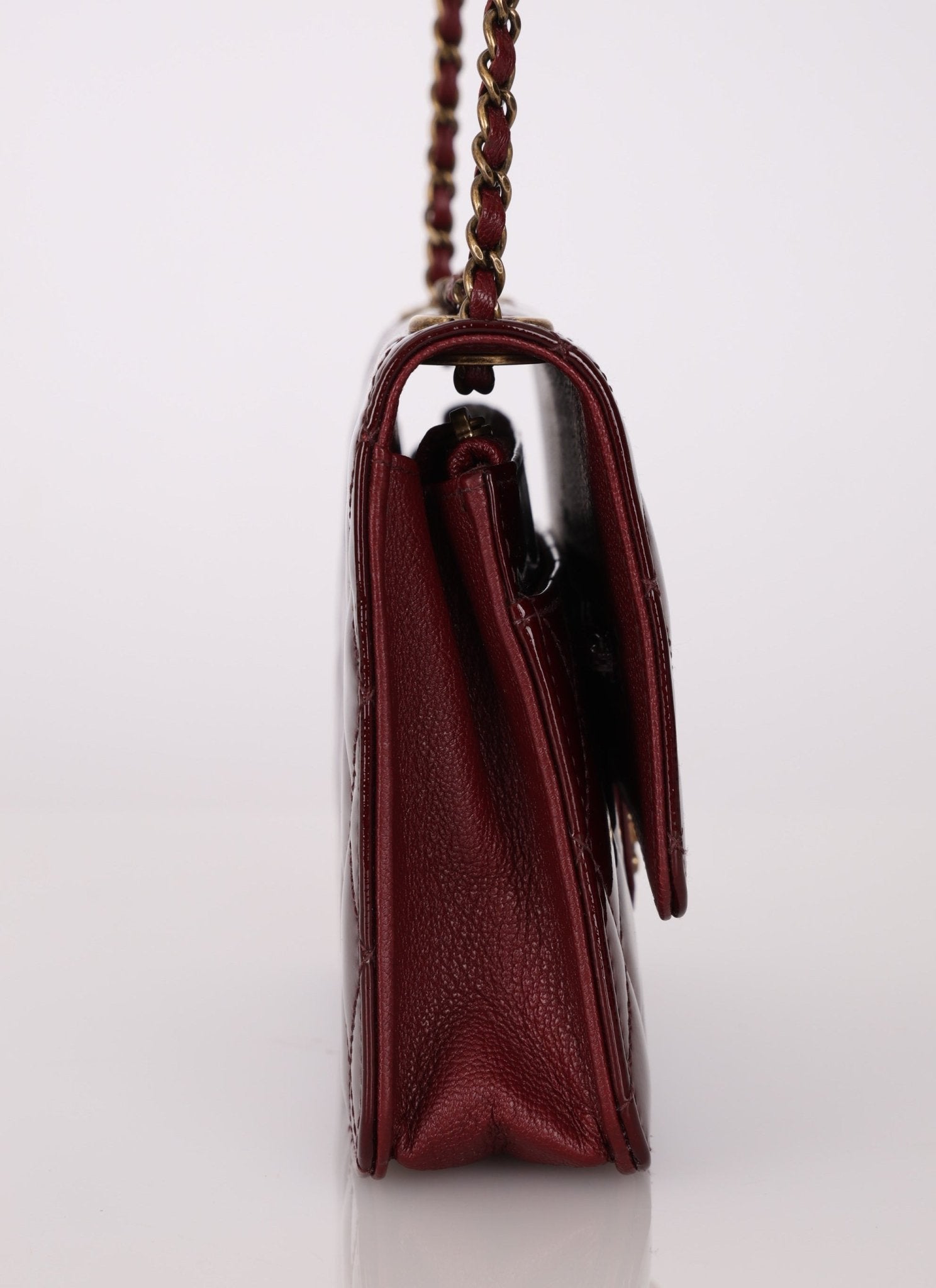 Chanel 2015 Bordeaux Eyelet Patent Wallet on Chain - FashioNica