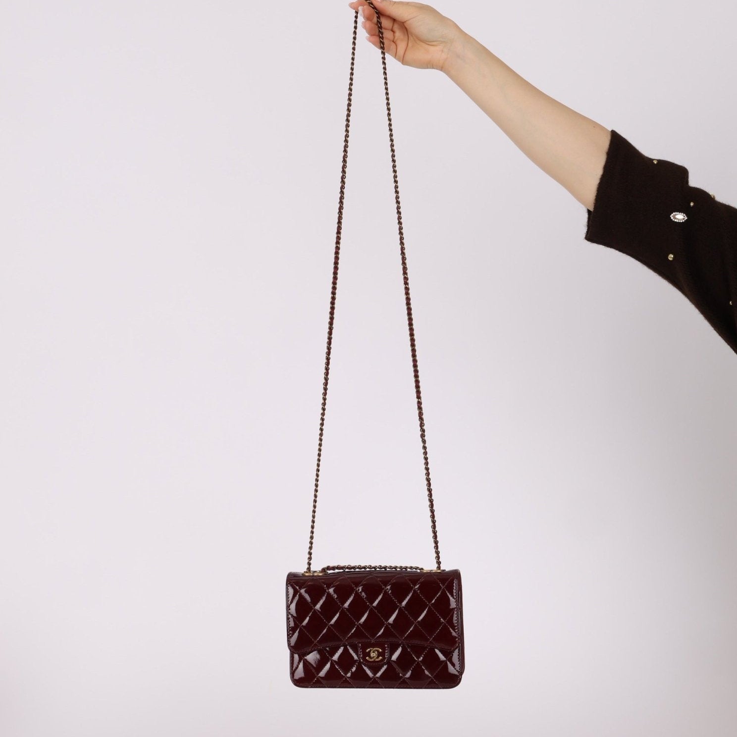 Chanel 2015 Bordeaux Eyelet Patent Wallet on Chain - FashioNica
