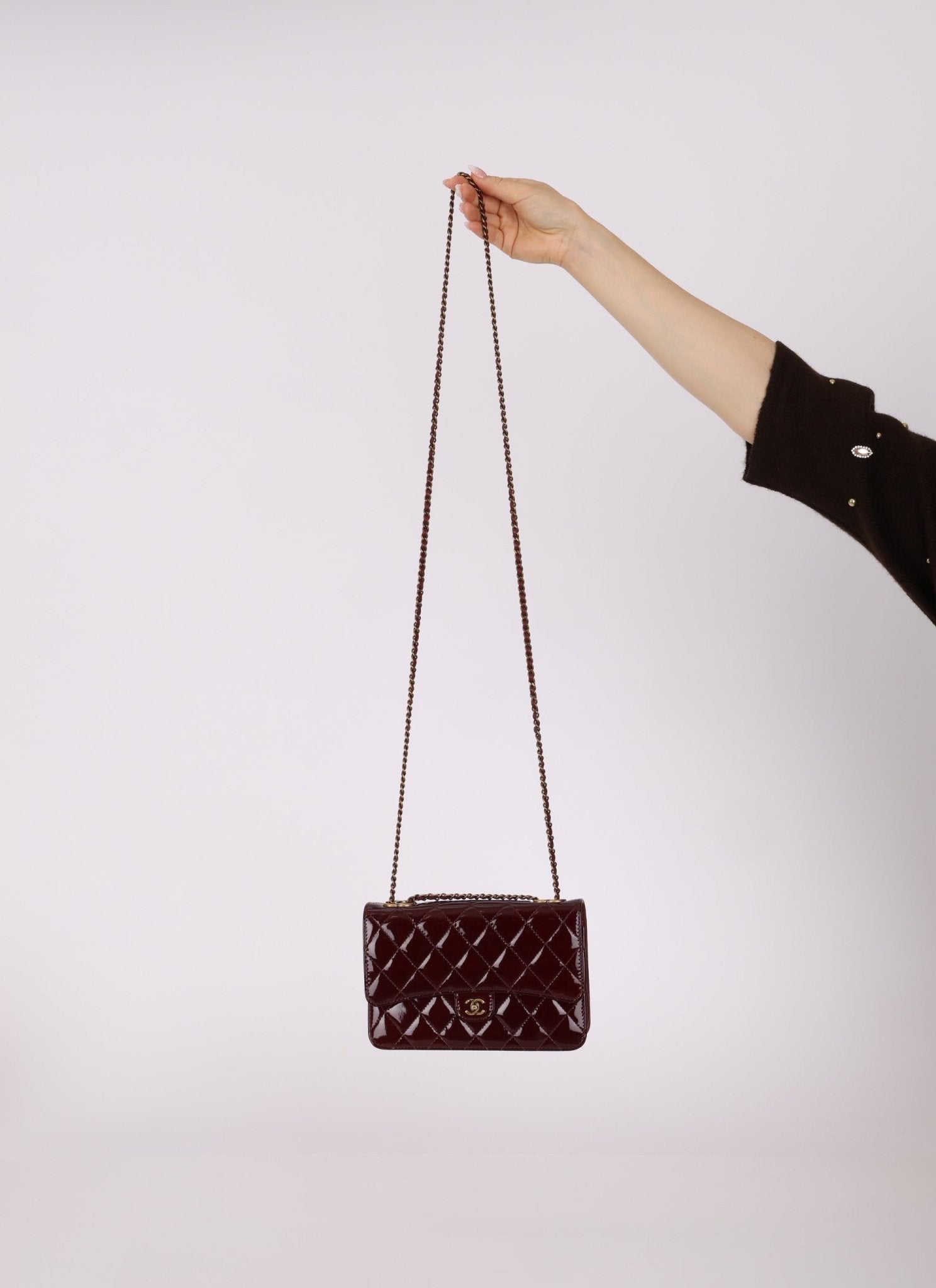 Chanel 2015 Bordeaux Eyelet Patent Wallet on Chain - FashioNica