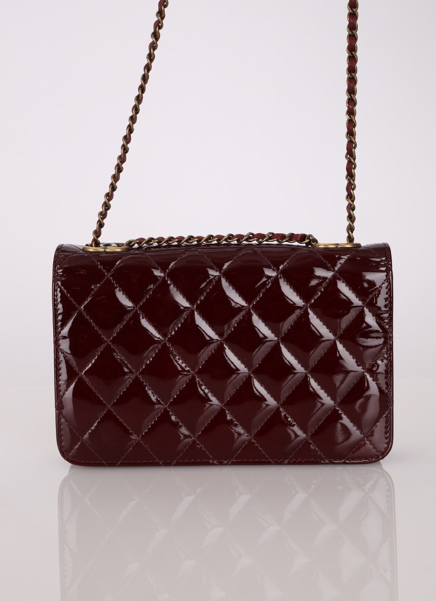 Chanel 2015 Bordeaux Eyelet Patent Wallet on Chain - FashioNica