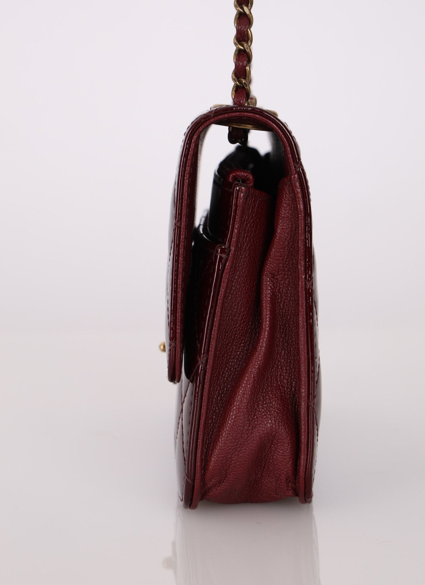 Chanel 2015 Bordeaux Eyelet Patent Wallet on Chain - FashioNica