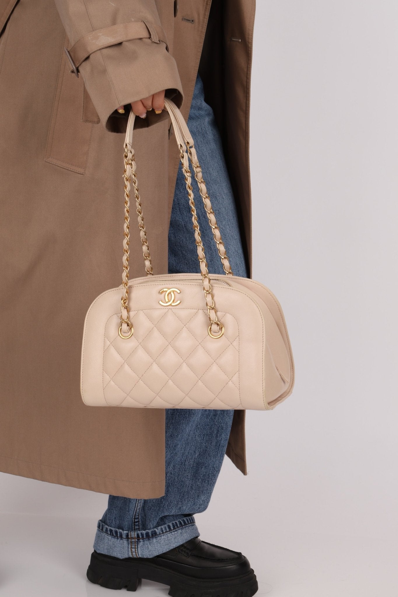 Chanel 2015 Calfskin Mademoiselle Chain Bowler Bag GHW - FashioNica