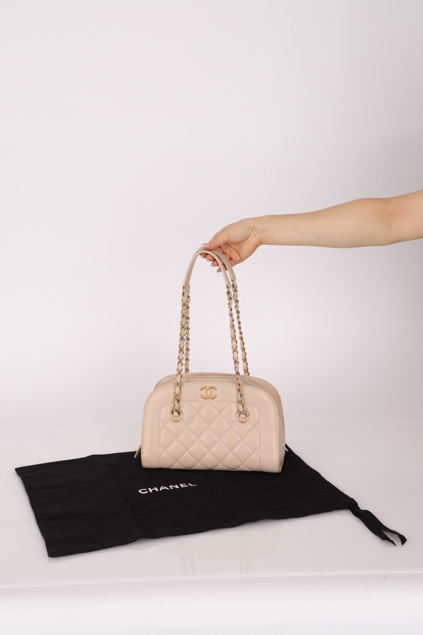 Chanel 2015 Calfskin Mademoiselle Chain Bowler Bag GHW - FashioNica