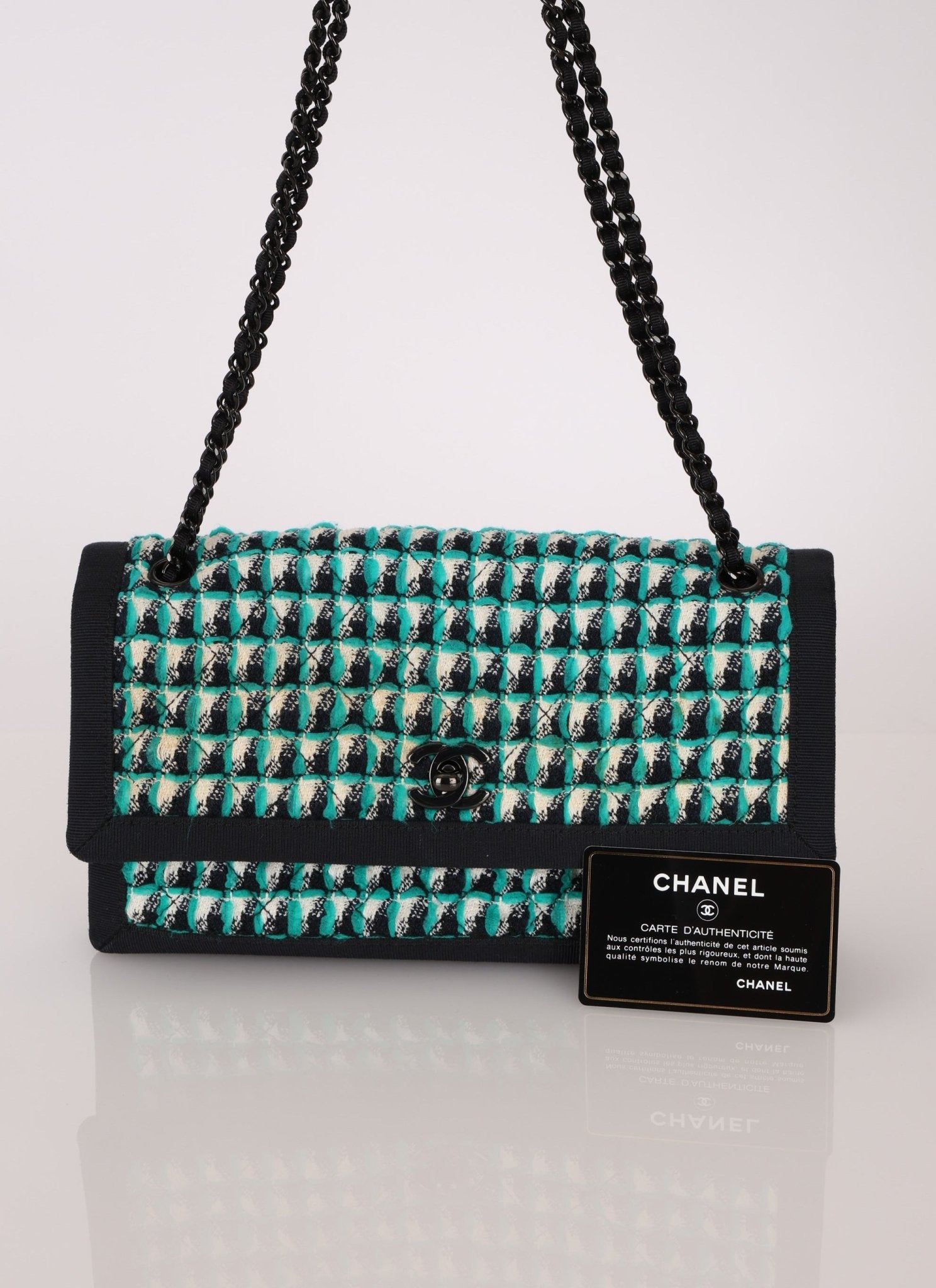 Chanel 2015 Houndstooth Tweed Single Flap - FashioNica