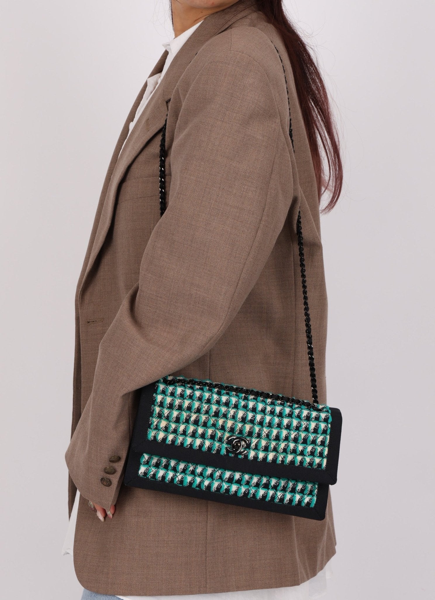 Chanel 2015 Houndstooth Tweed Single Flap - FashioNica
