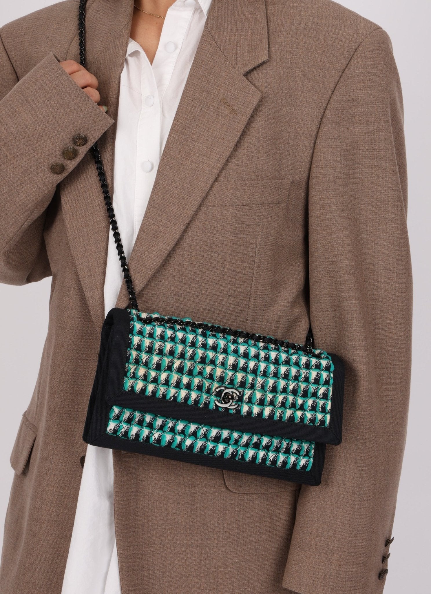 Chanel 2015 Houndstooth Tweed Single Flap - FashioNica