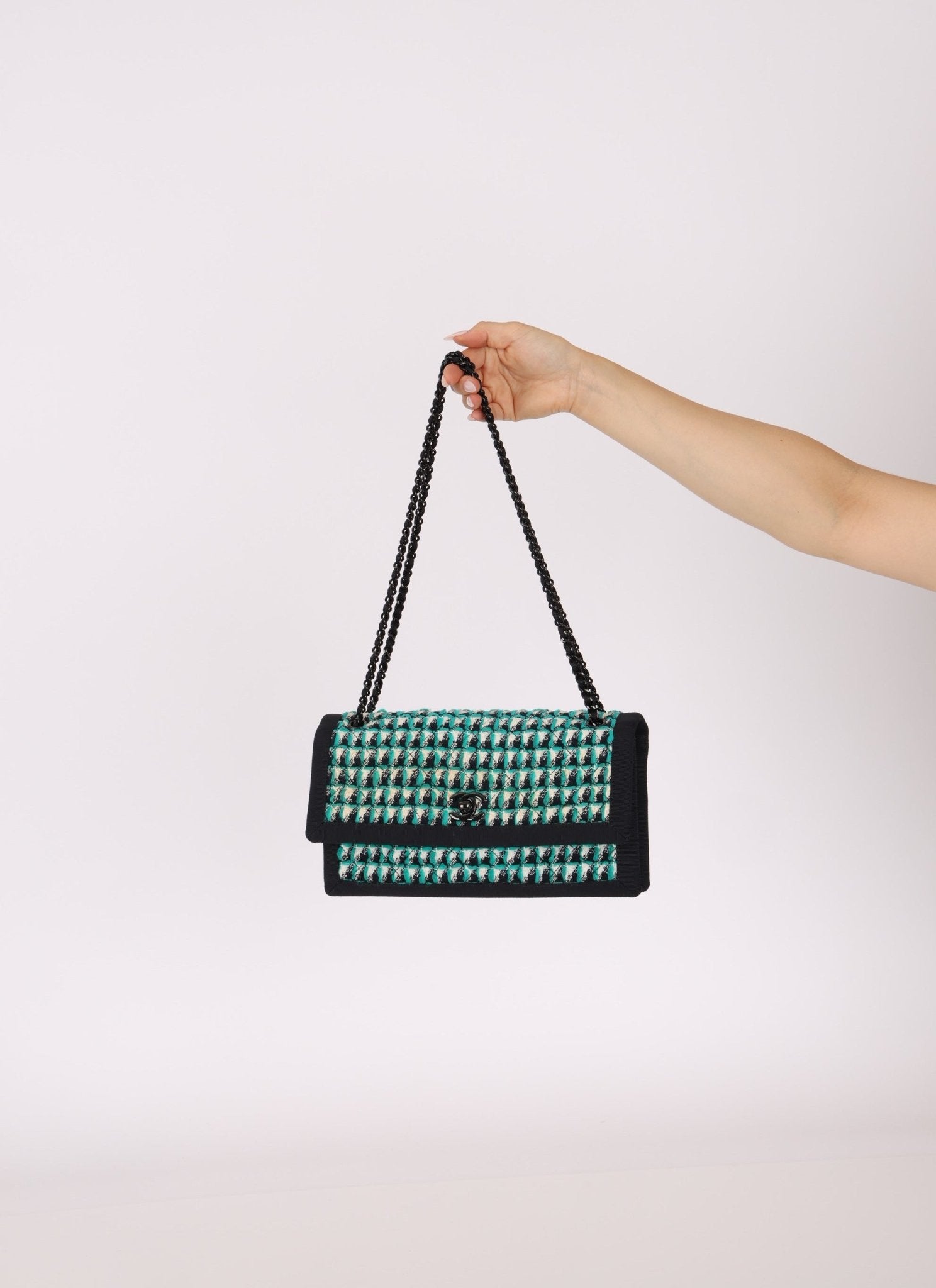 Chanel 2015 Houndstooth Tweed Single Flap - FashioNica