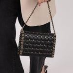 Chanel 2015 Lambskin Chocolate Bar Piercing CC Studded Mini Full Flap - FashioNica