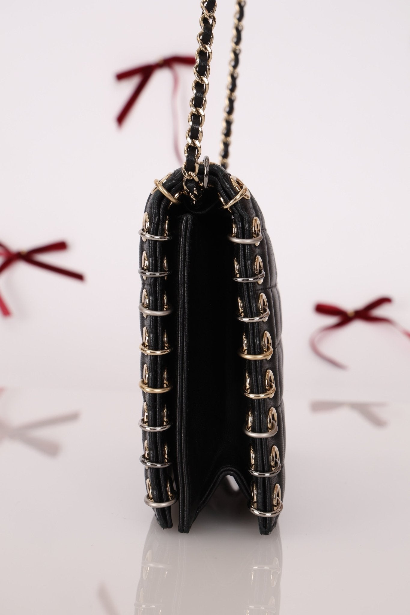 Chanel 2015 Lambskin Chocolate Bar Piercing CC Studded Mini Full Flap - FashioNica