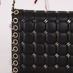 Chanel 2015 Lambskin Chocolate Bar Piercing CC Studded Mini Full Flap - FashioNica