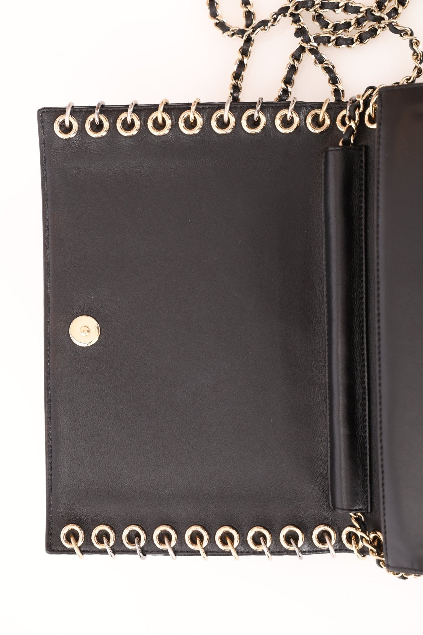 Chanel 2015 Lambskin Chocolate Bar Piercing CC Studded Mini Full Flap - FashioNica