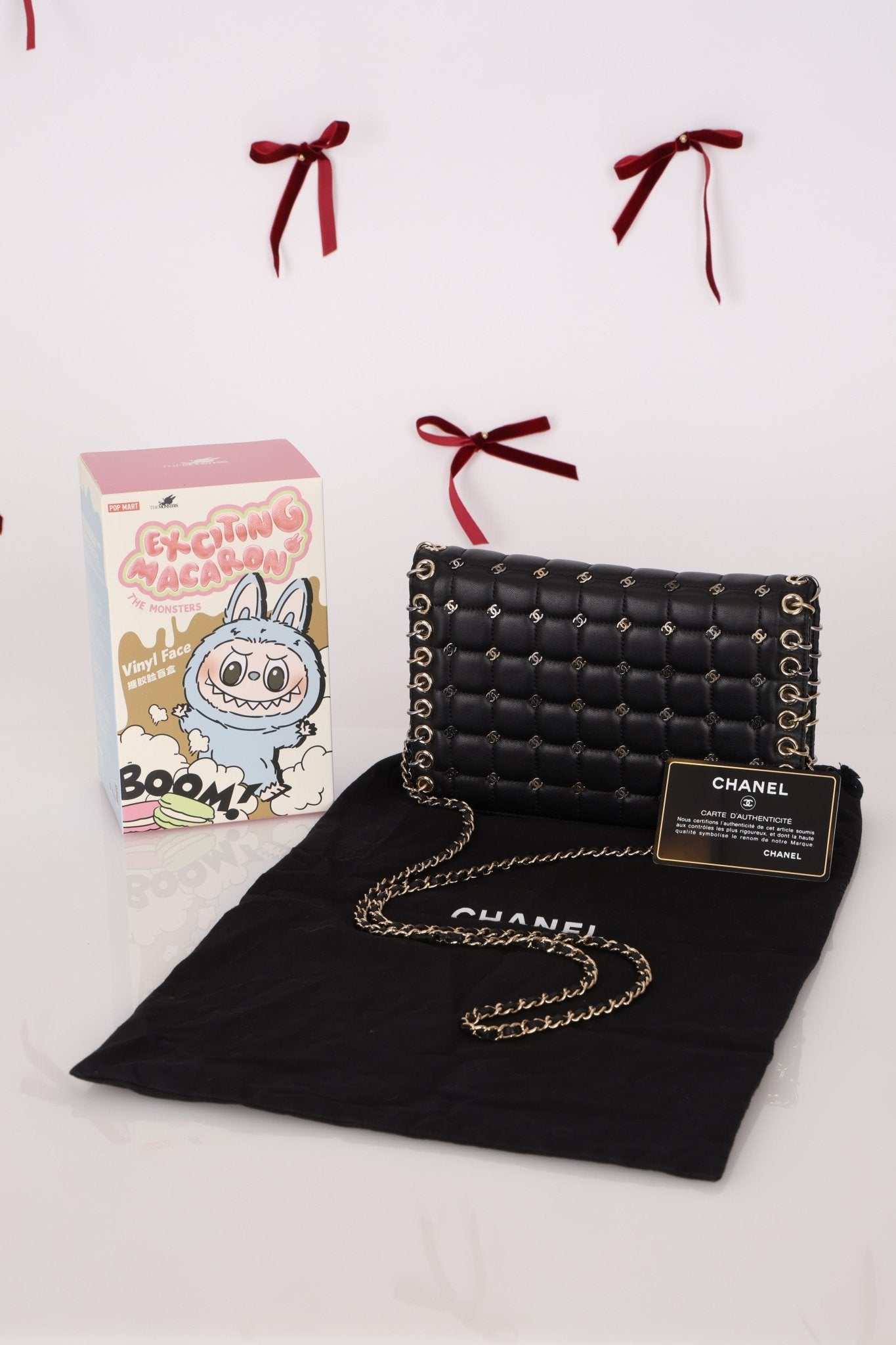 Chanel 2015 Lambskin Chocolate Bar Piercing CC Studded Mini Full Flap - FashioNica