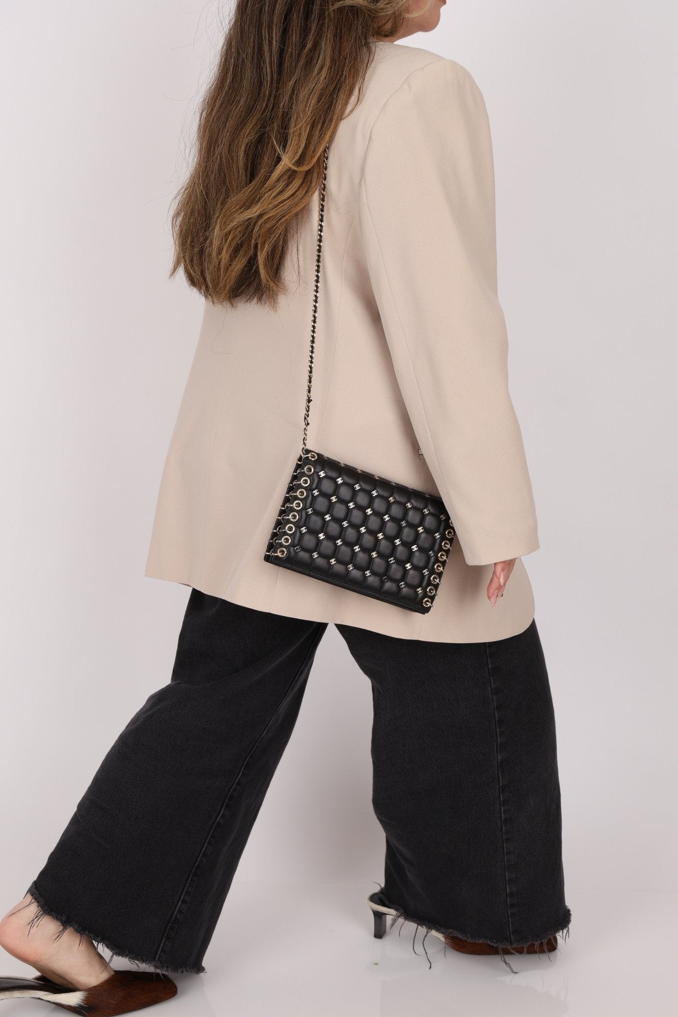 Chanel 2015 Lambskin Chocolate Bar Piercing CC Studded Mini Full Flap - FashioNica