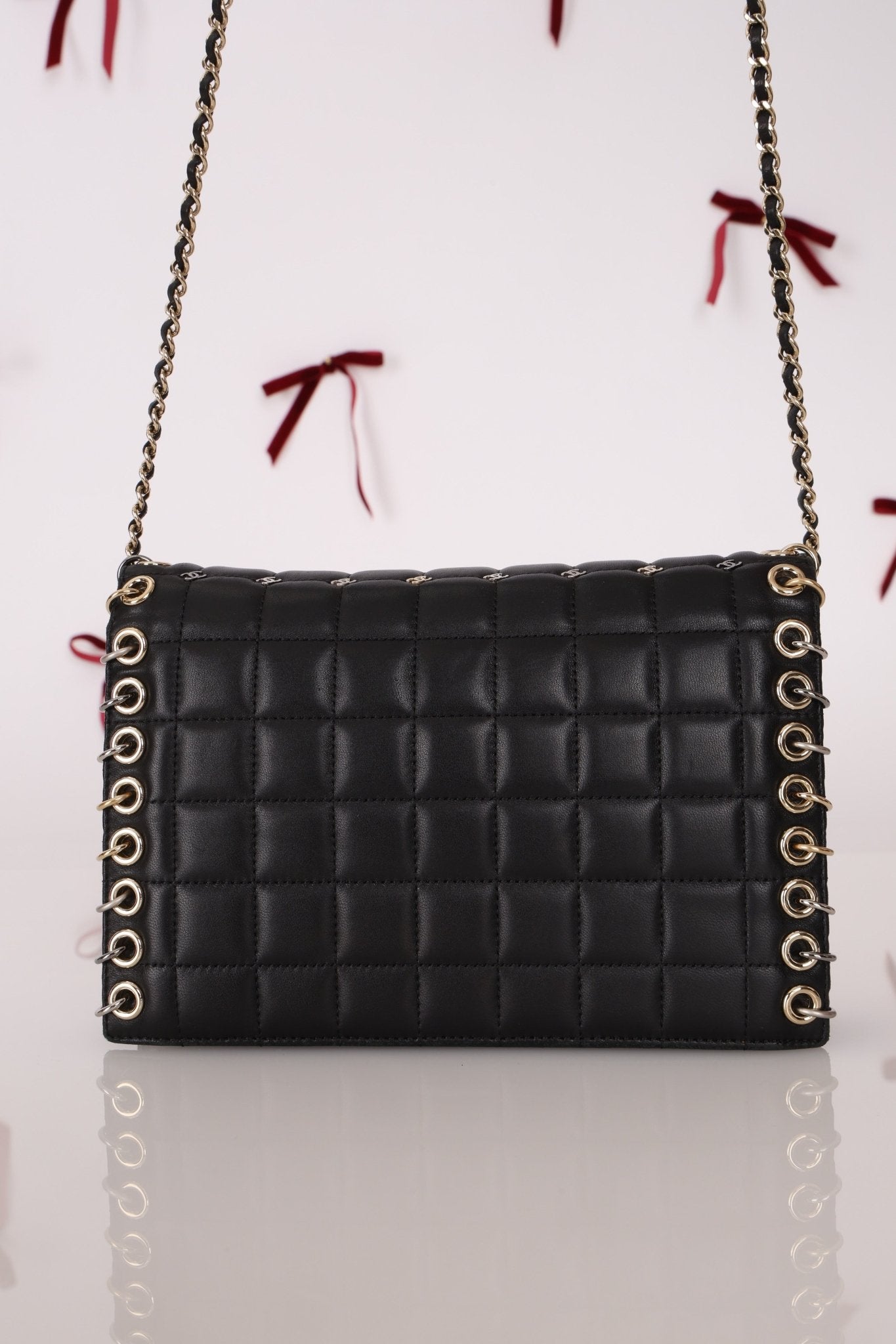 Chanel 2015 Lambskin Chocolate Bar Piercing CC Studded Mini Full Flap - FashioNica