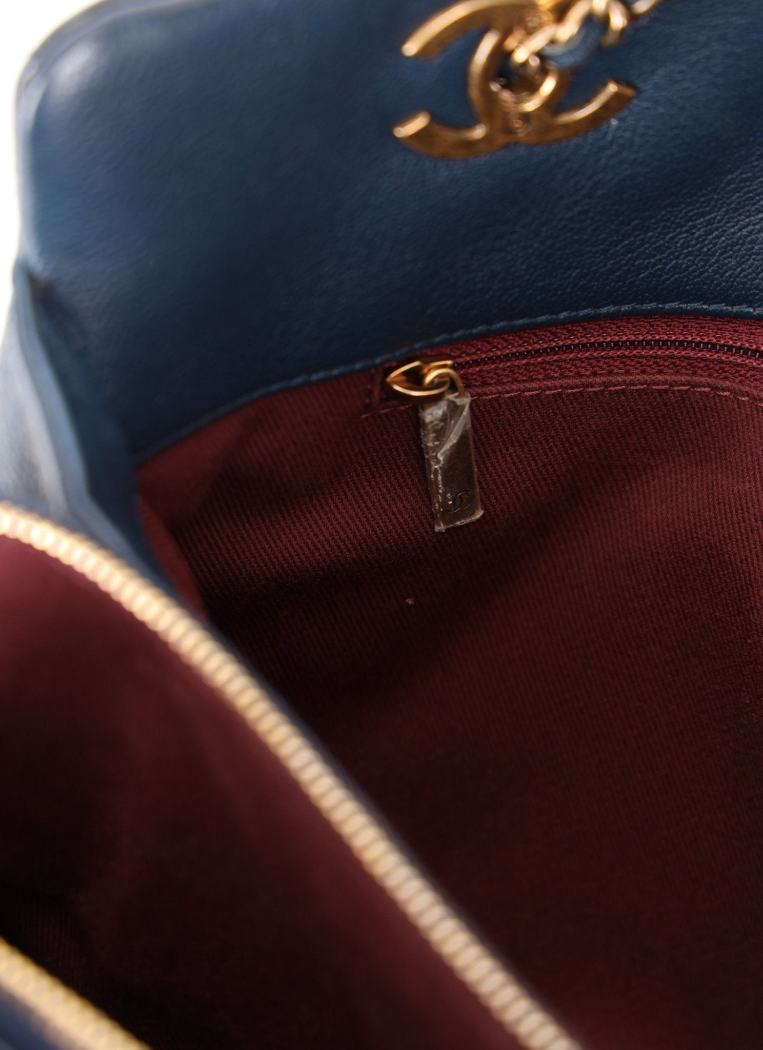 Chanel 2015 Patent Goatskin Medium Navy CC Eyelet Tote - FashioNica