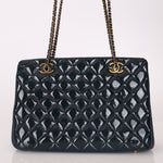 Chanel 2015 Patent Goatskin Medium Navy CC Eyelet Tote - FashioNica