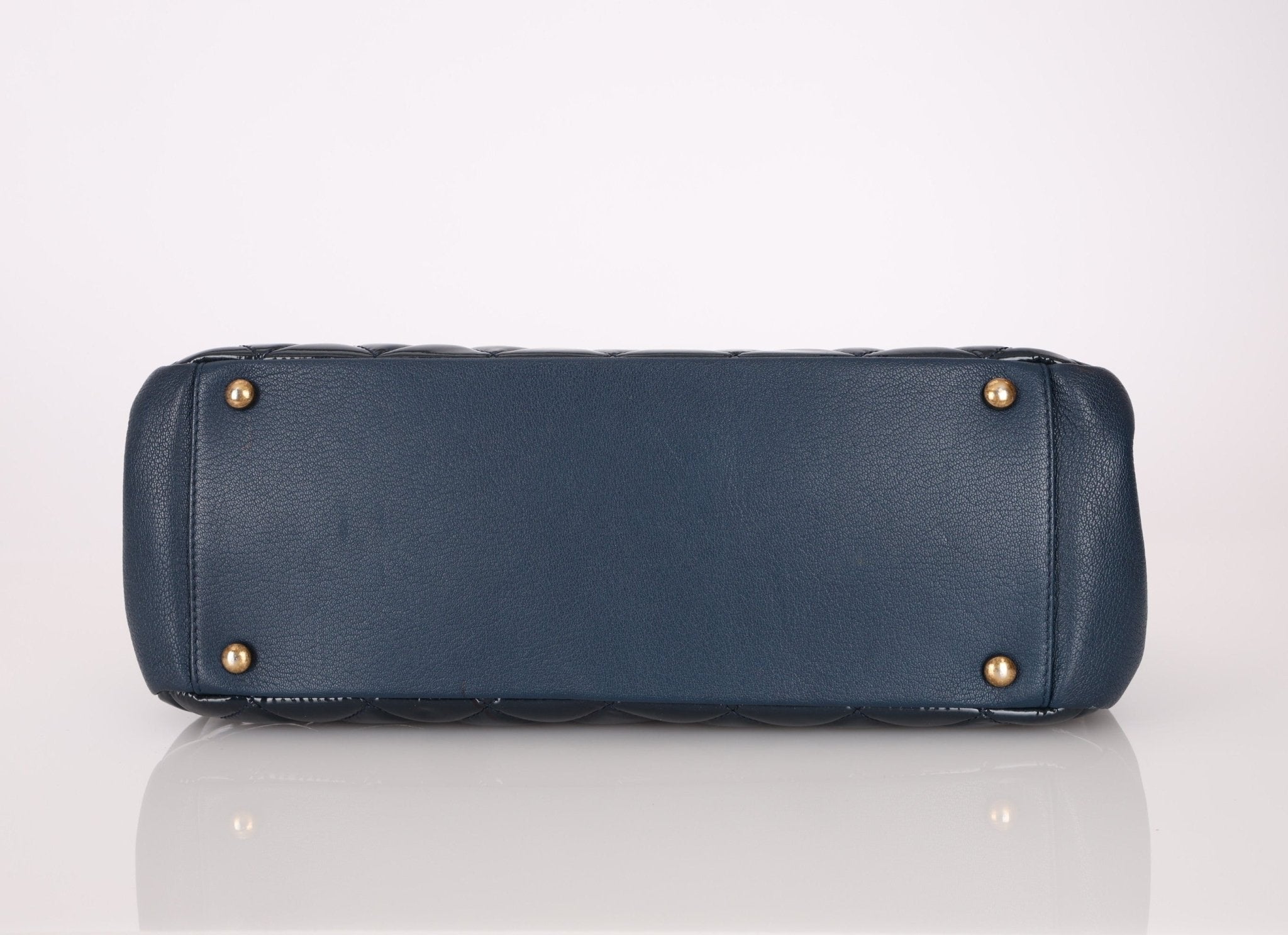 Chanel 2015 Patent Goatskin Medium Navy CC Eyelet Tote - FashioNica