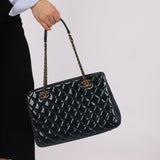 Chanel 2015 Patent Goatskin Medium Navy CC Eyelet Tote - FashioNica