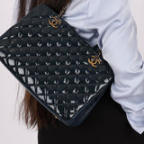 Chanel 2015 Patent Goatskin Medium Navy CC Eyelet Tote - FashioNica