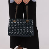 Chanel 2015 Patent Goatskin Medium Navy CC Eyelet Tote - FashioNica