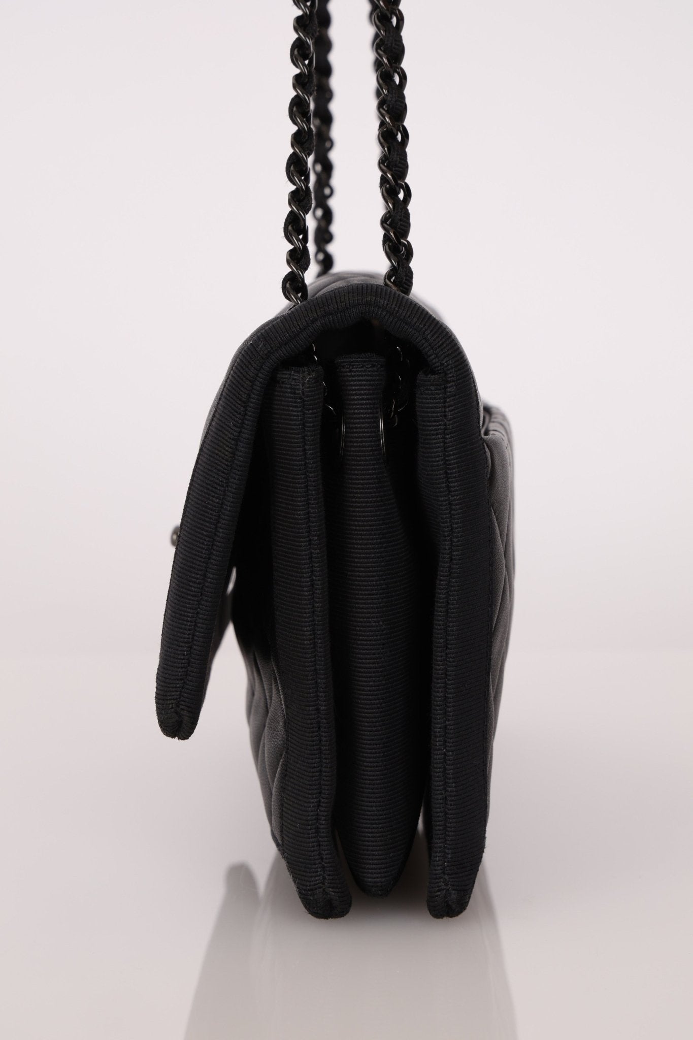 Chanel 2015 So Black Grograin Border Flap Bag - FashioNica