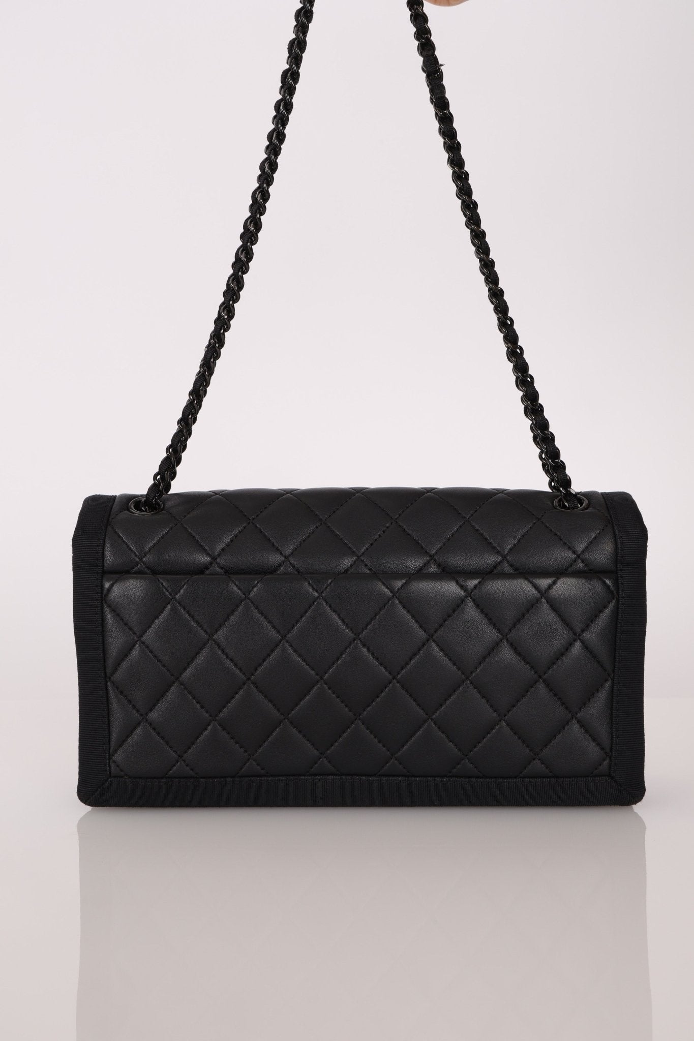 Chanel 2015 So Black Grograin Border Flap Bag - FashioNica