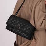 Chanel 2015 So Black Grograin Border Flap Bag - FashioNica