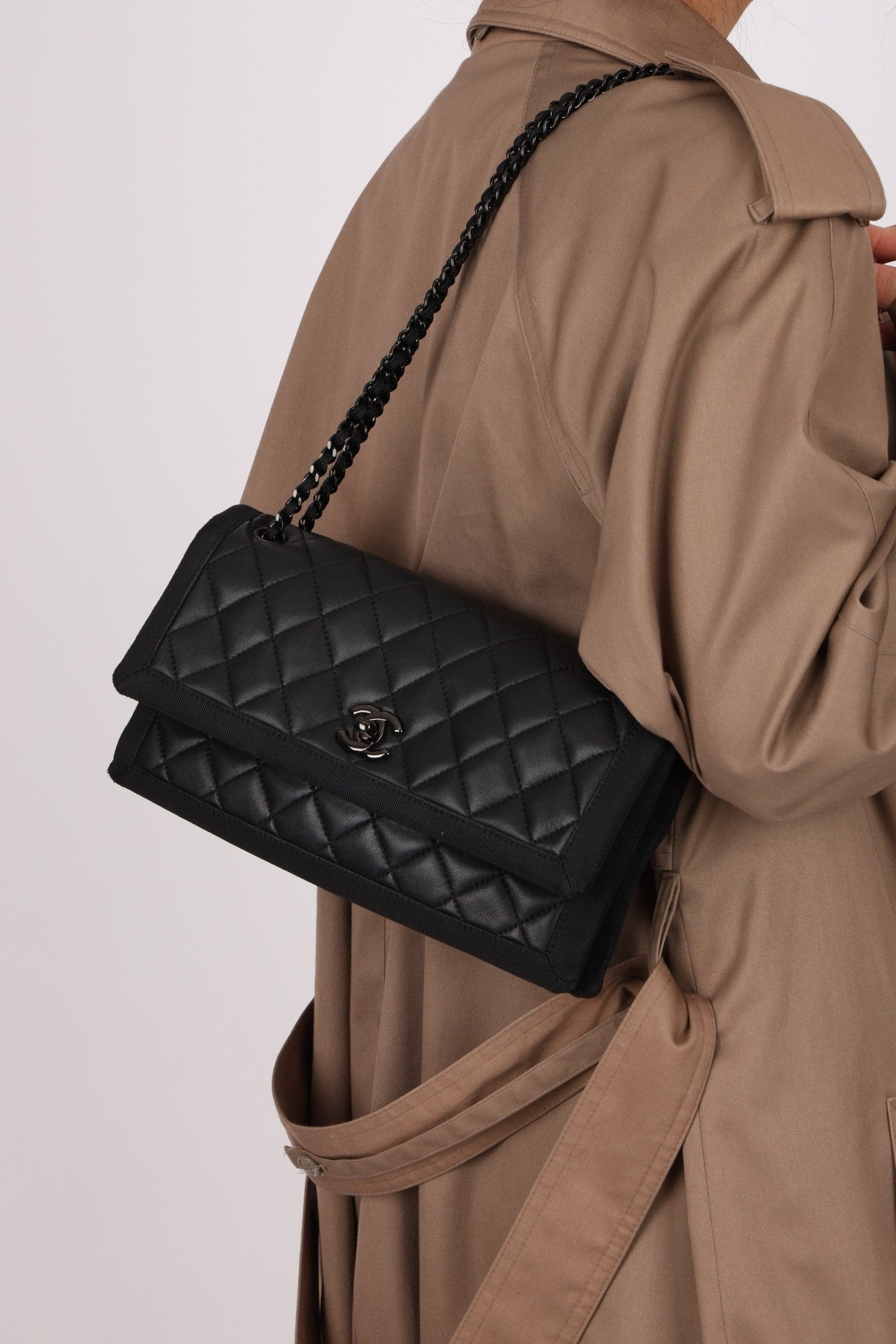 Chanel 2015 So Black Grograin Border Flap Bag - FashioNica