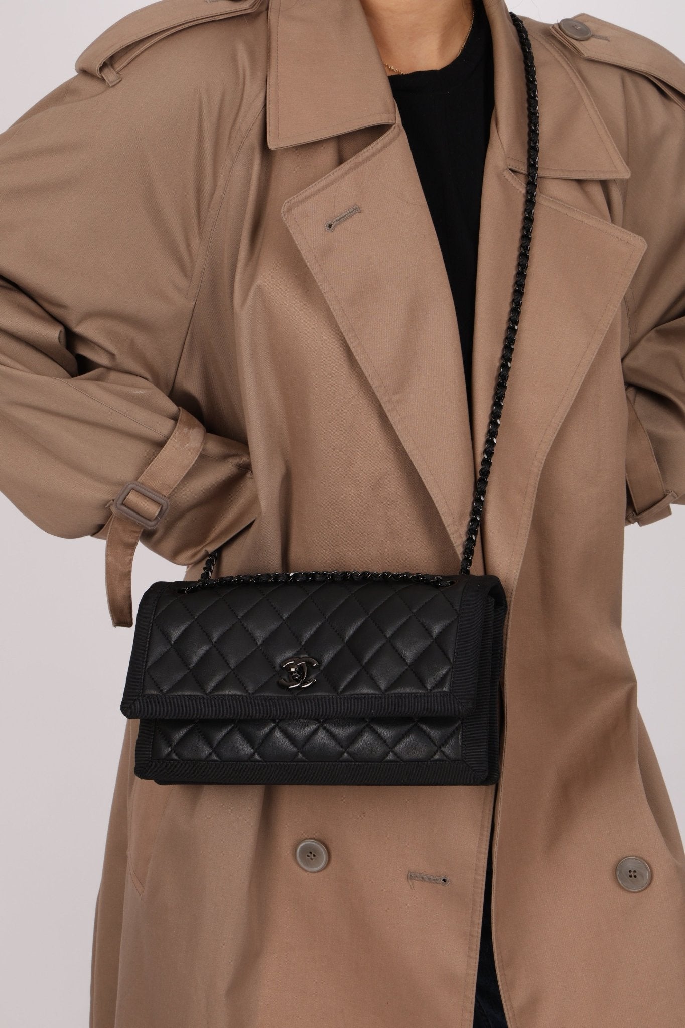 Chanel 2015 So Black Grograin Border Flap Bag - FashioNica
