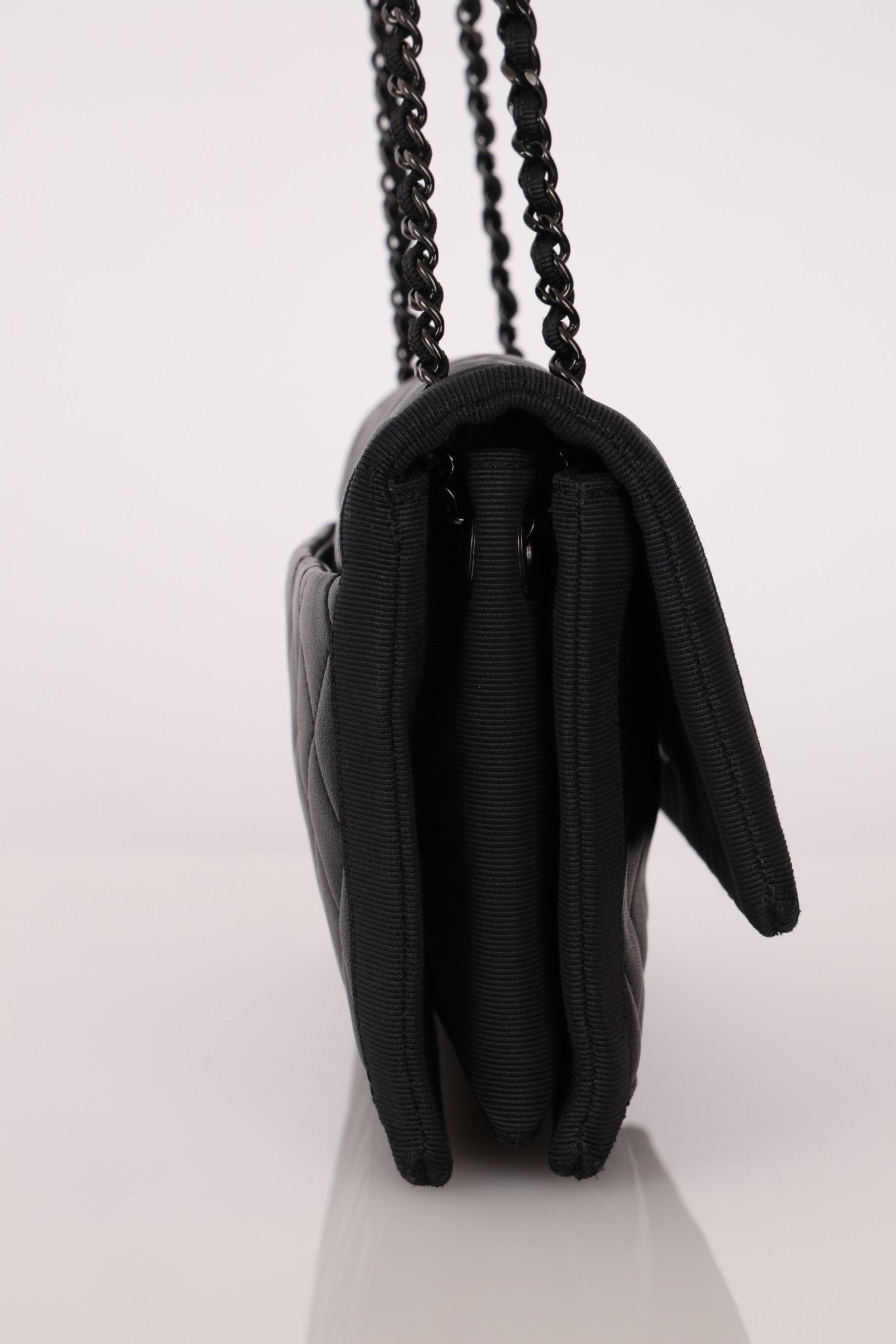 Chanel 2015 So Black Grograin Border Flap Bag - FashioNica