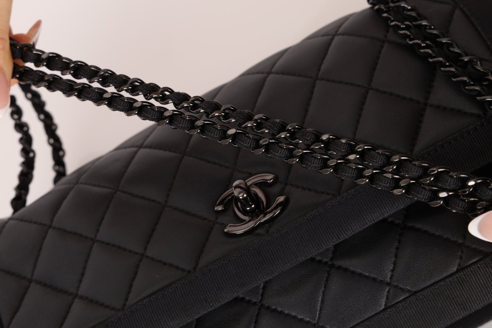 Chanel 2015 So Black Grograin Border Flap Bag - FashioNica