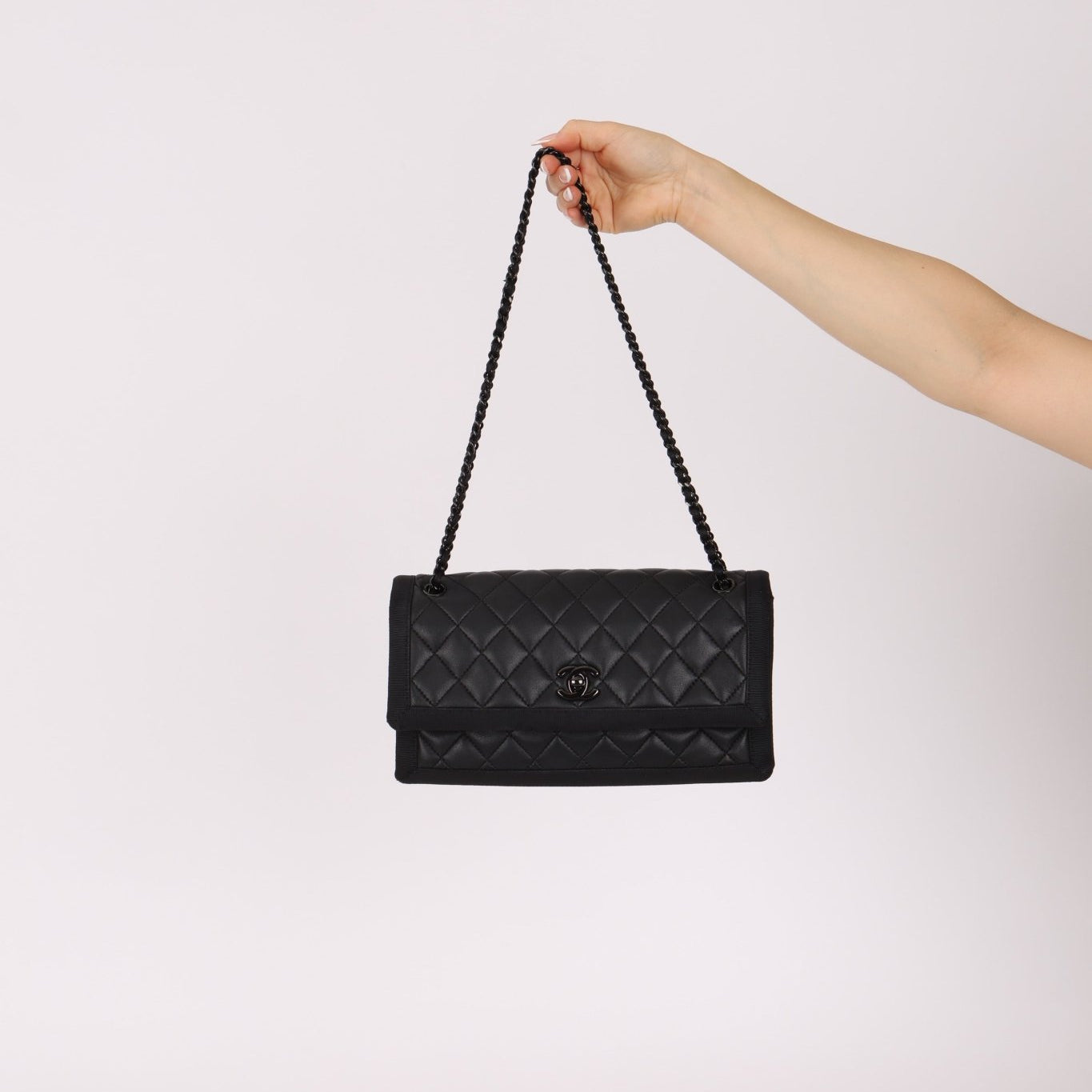 Chanel 2015 So Black Grograin Border Flap Bag - FashioNica