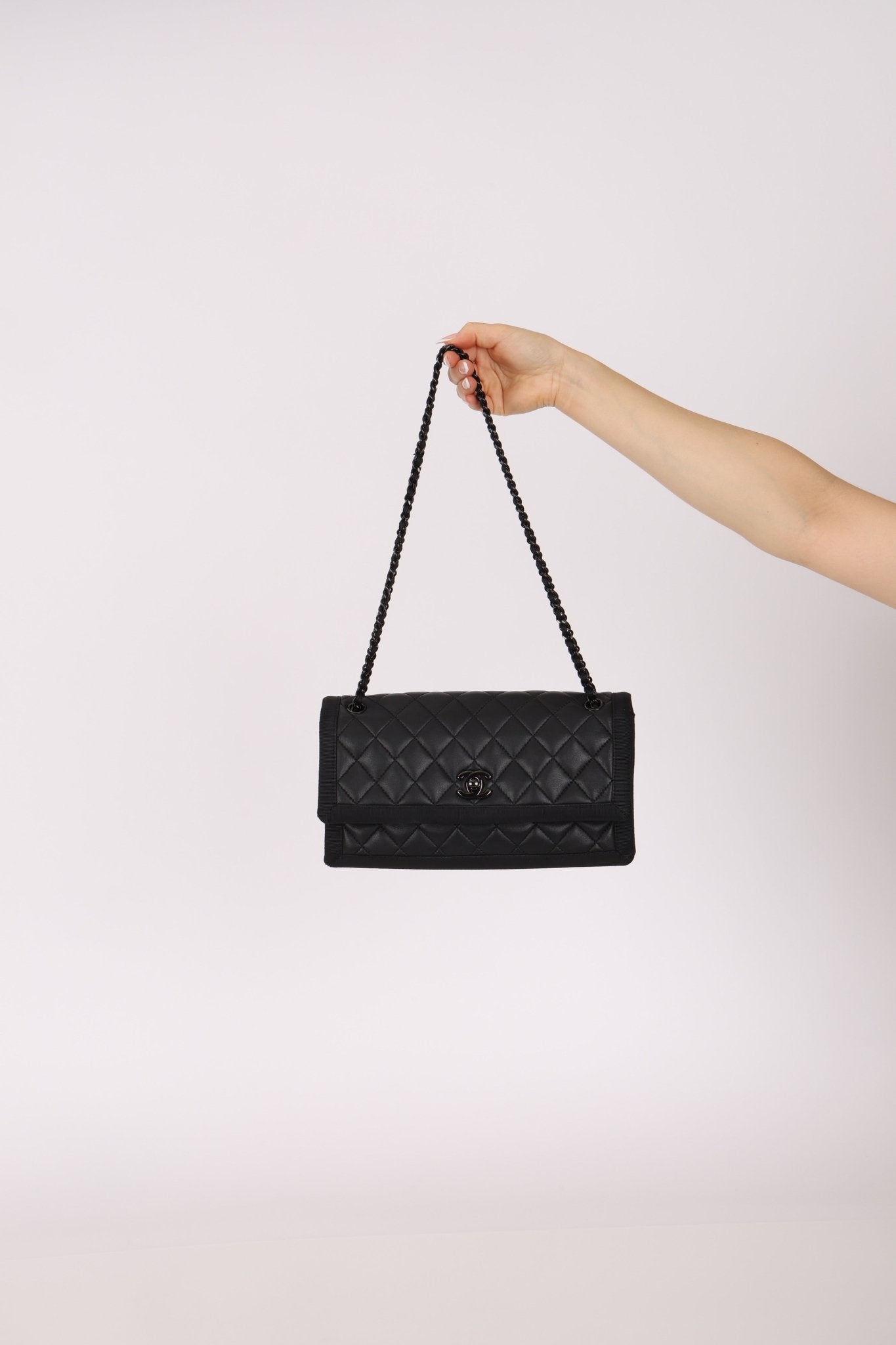 Chanel 2015 So Black Grograin Border Flap Bag - FashioNica