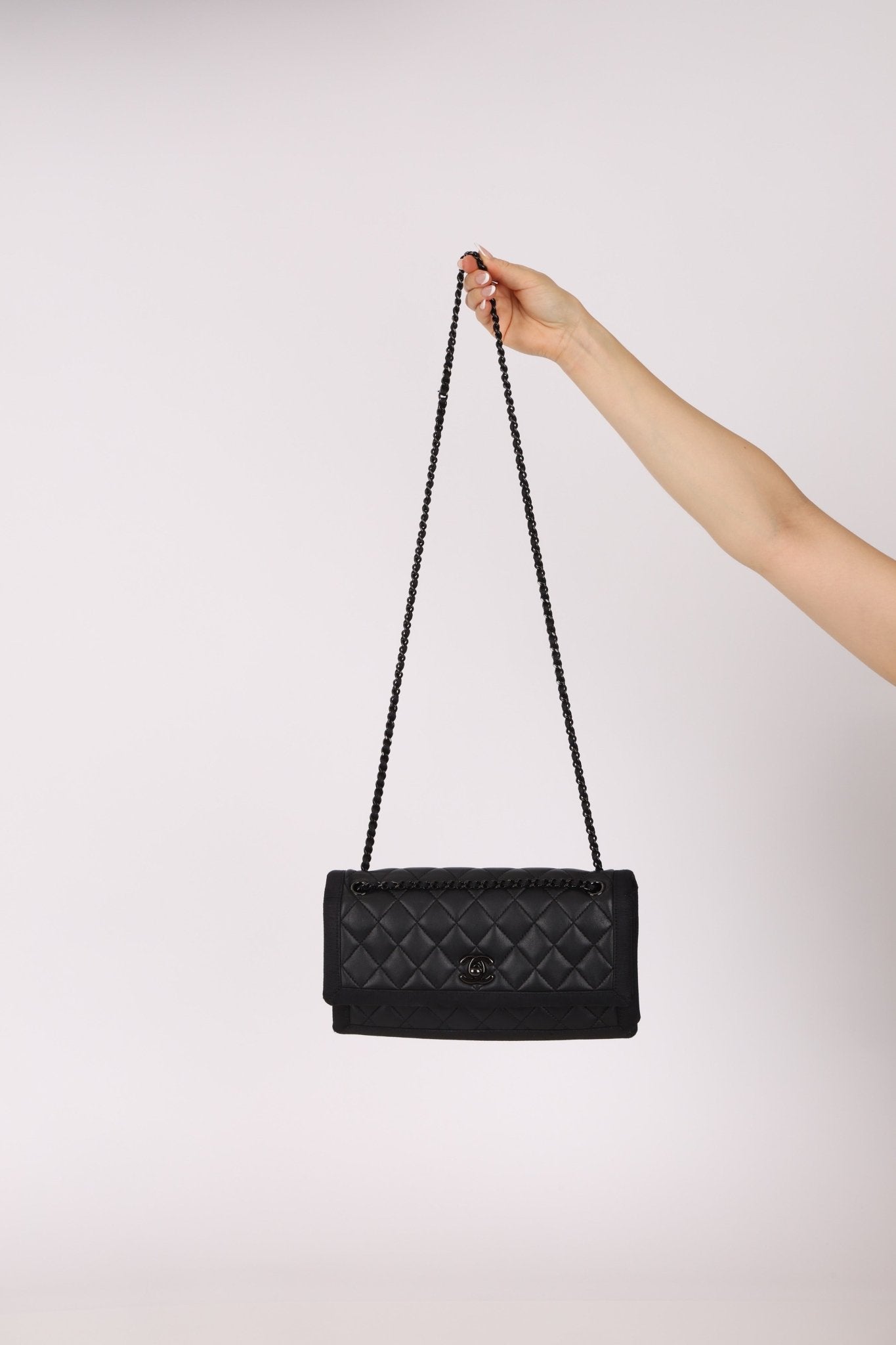 Chanel 2015 So Black Grograin Border Flap Bag - FashioNica