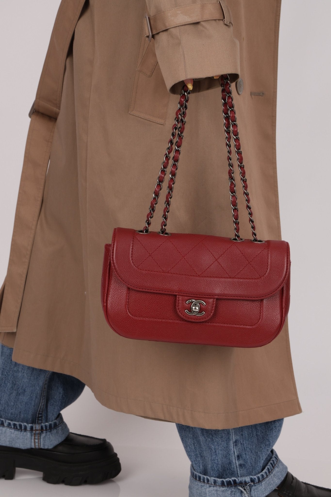 Chanel 2015 Wine Diamond Quilted Caviar Turnlock Rectangle Flap - FashioNica