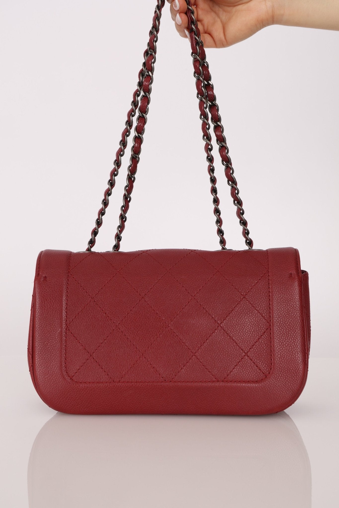 Chanel 2015 Wine Diamond Quilted Caviar Turnlock Rectangle Flap - FashioNica