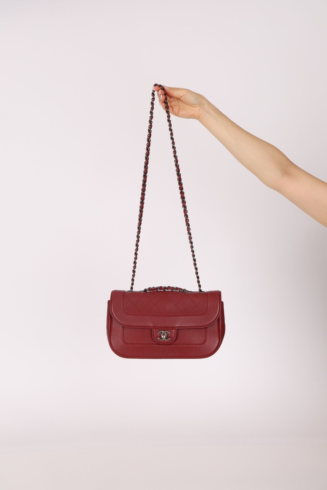 Chanel 2015 Wine Diamond Quilted Caviar Turnlock Rectangle Flap - FashioNica