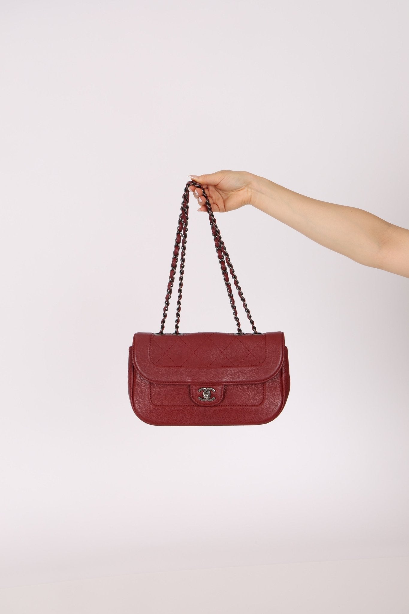 Chanel 2015 Wine Diamond Quilted Caviar Turnlock Rectangle Flap - FashioNica