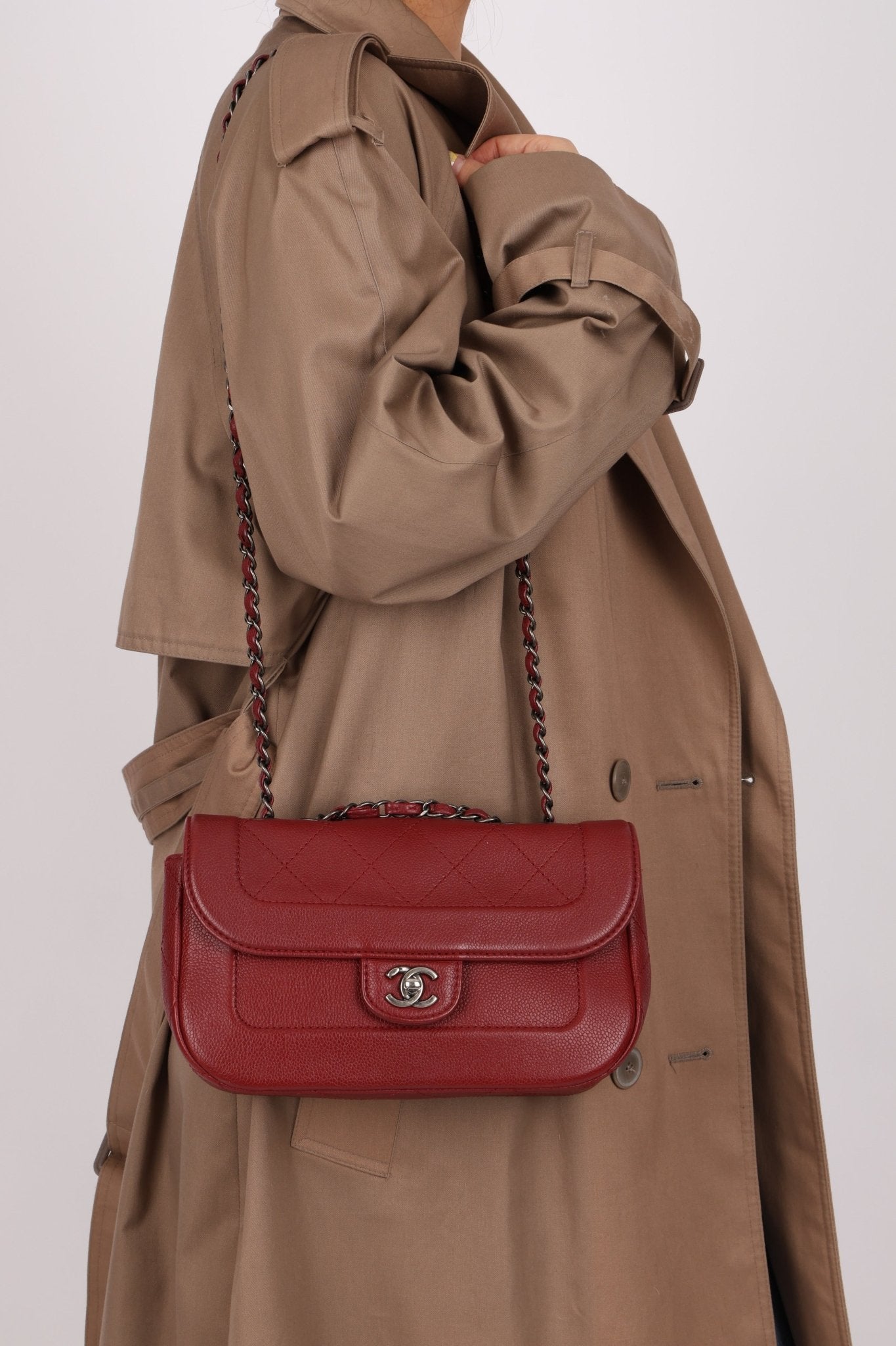 Chanel 2015 Wine Diamond Quilted Caviar Turnlock Rectangle Flap - FashioNica